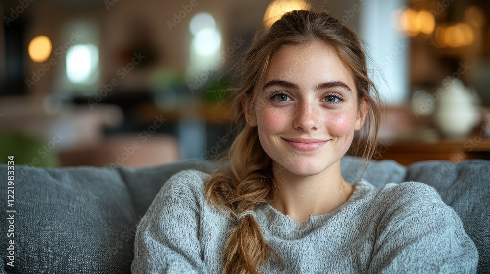 Portrait of a Smiling Young Woman Relaxing at Home Portrait of a Smiling Young Woman Relaxing at Home