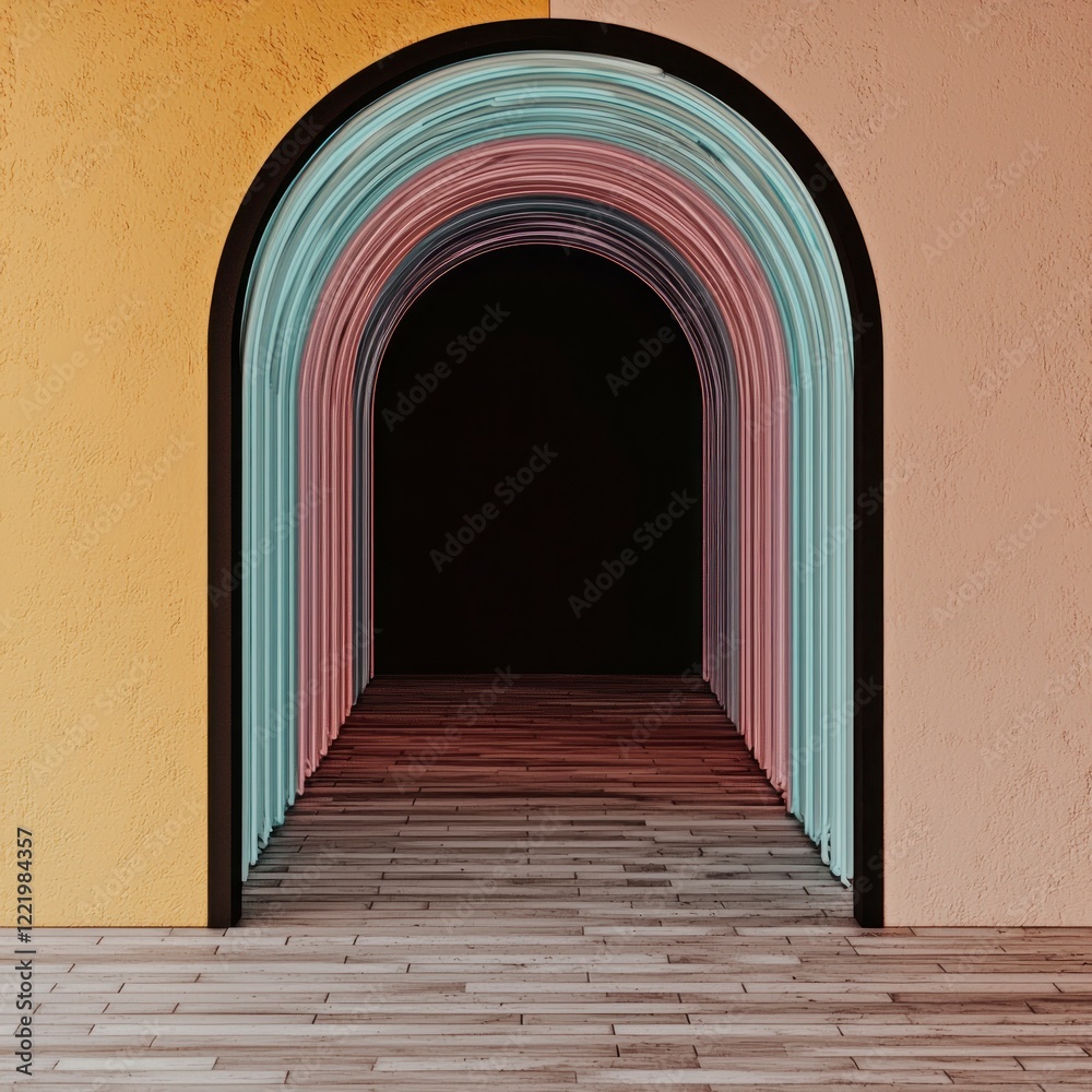 Fototapeta premium Abstract Neon Archway Tunnel Colorful 3D Render Interior Design Pathway Modern Archit