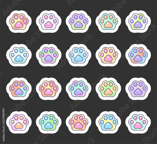 Set of adorable taba paw animal prints with unique different details and soft shapes in outline illustrated clip art design for your creative stylish projects