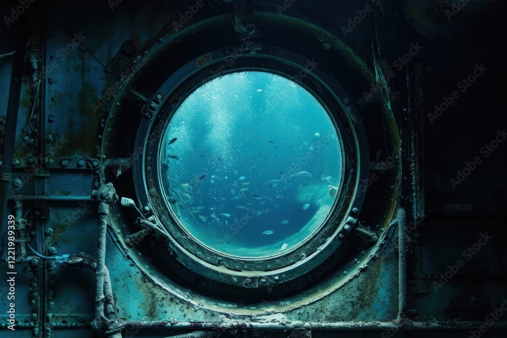 Underwater scape porthole marine window. Underwater scape porthole marine window.