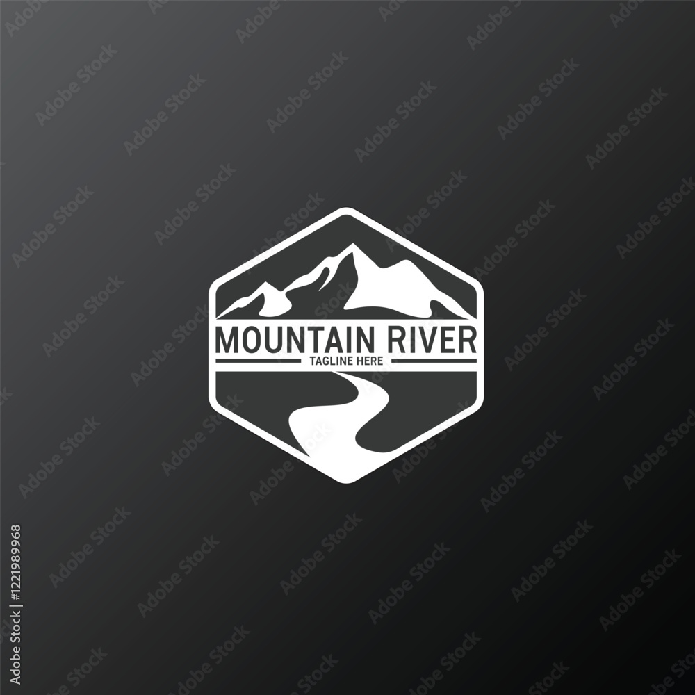 Mountain river adventure scene logo design for branding symbol Mountain river adventure scene logo design for branding symbol