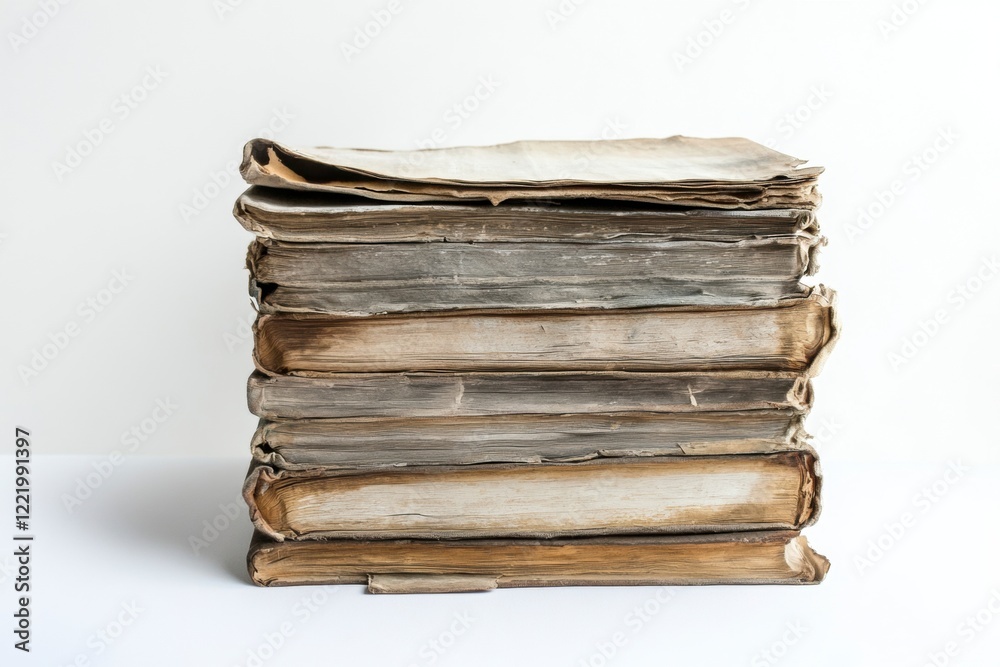 Antique Stack of Aged, Dusty, Worn Books on a white background Antique Stack of Aged, Dusty, Worn Books on a white background