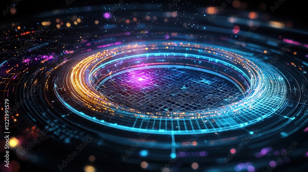 Circular Sudoku grid forming into a vibrant abstract pattern in space Circular Sudoku grid forming into a vibrant abstract pattern in space