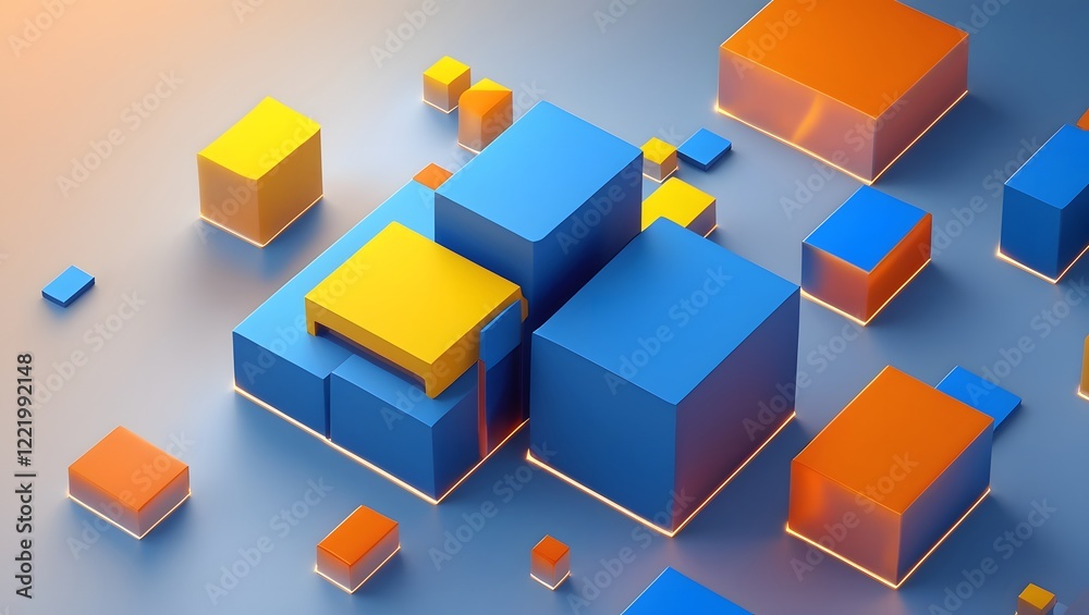 Obraz premium An abstract composition of colorful cubes and squares arranged in a dynamic,