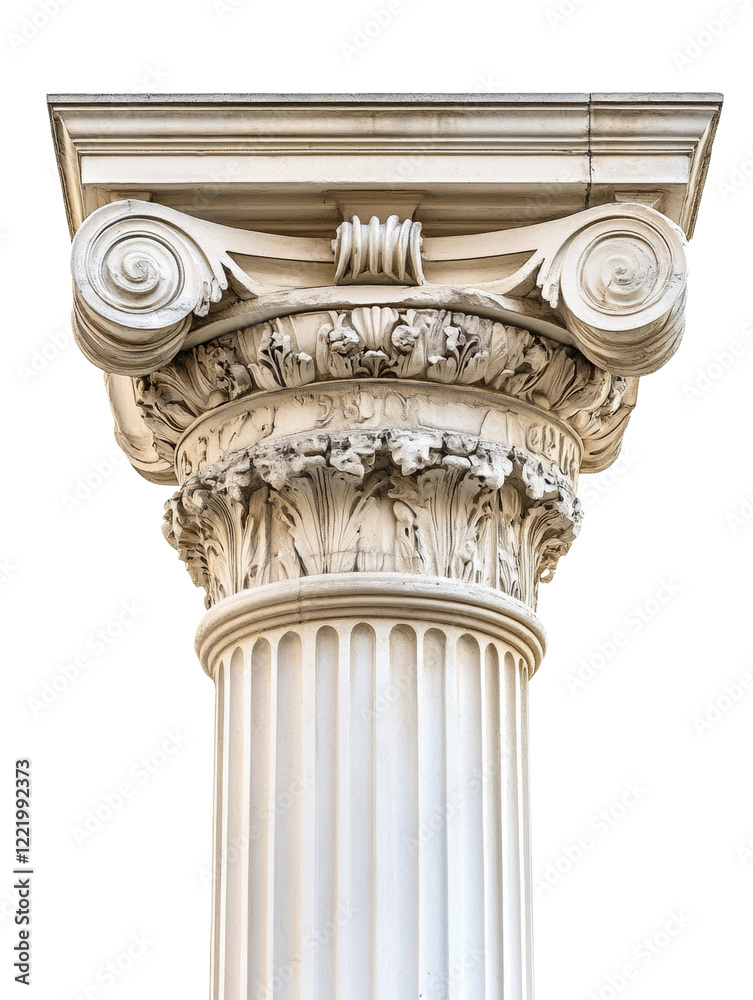 Obraz premium A detailed close up of an intricately carved ionic column capital, showcasing classical architectural design elements.
