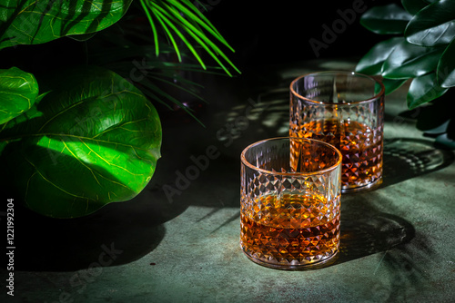 Foto Japanese whiskey single malt in rocks glass