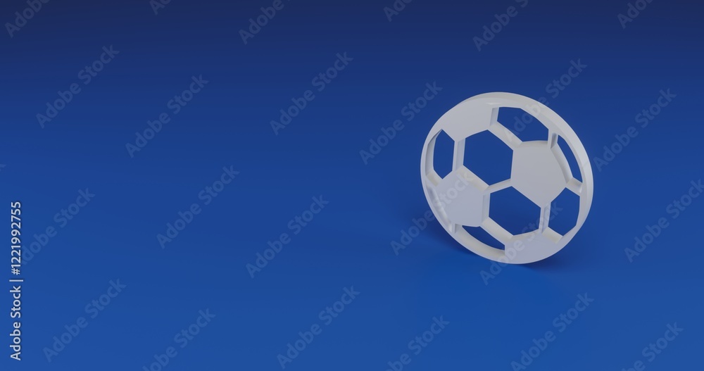 Fototapeta premium Isolated realistic white football symbol with shadow. Located on the right side of the scene. 3d illustration on transparent background