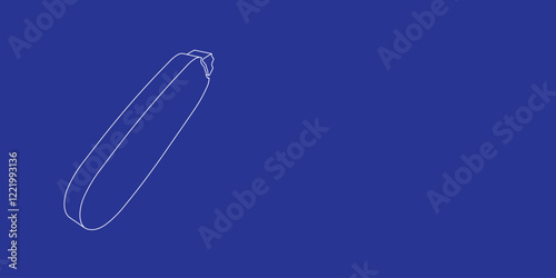 The outline of a large zucchini symbol made of white lines on the left. 3D view of the object in perspective. Vector illustration on indigo background