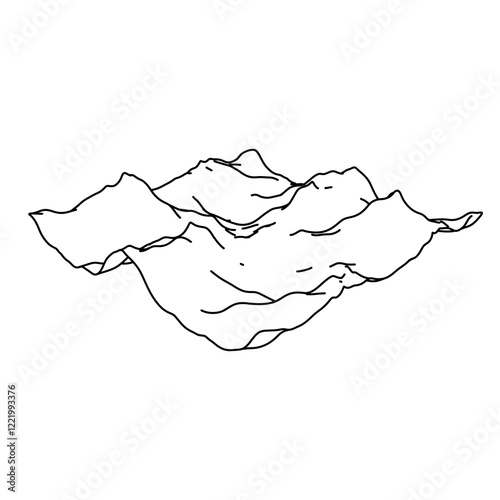 The outline of a large terrain is made with black lines. 3D view of the object in perspective. Vector illustration on white background