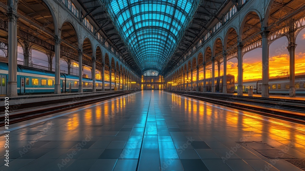 Sunrise Train Station Platform Reflection Sunrise Train Station Platform Reflection