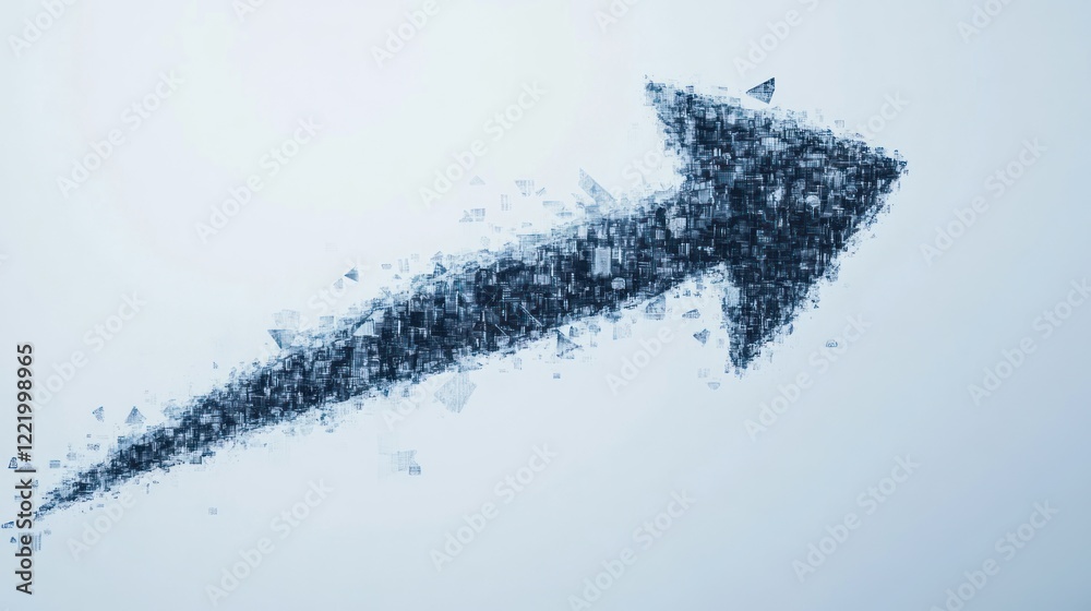 Fototapeta premium Shattered arrow ascending, light background, growth concept