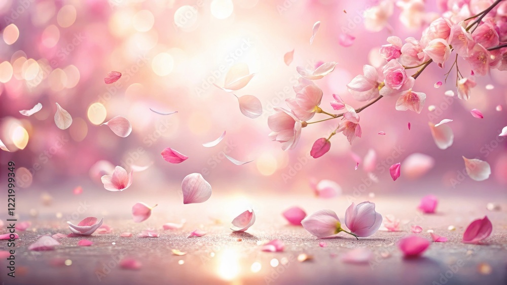 Delicate Pink Blossoms Falling Gracefully on Glittering Surface Delicate Pink Blossoms Falling Gracefully on Glittering Surface