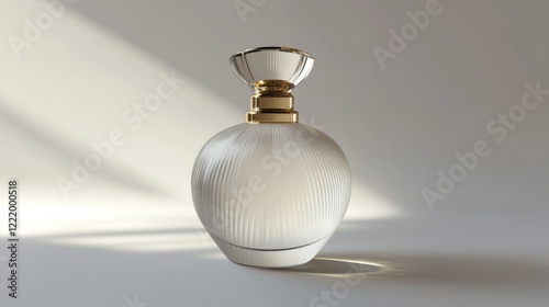 Elegant perfume bottle shining under soft light photo