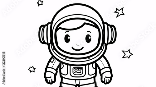 An image featuring thick black lines on a white background, with an astronaut for a coloring page.


