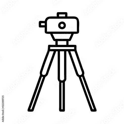 Surveyor tool tripod icon in black and white outline style