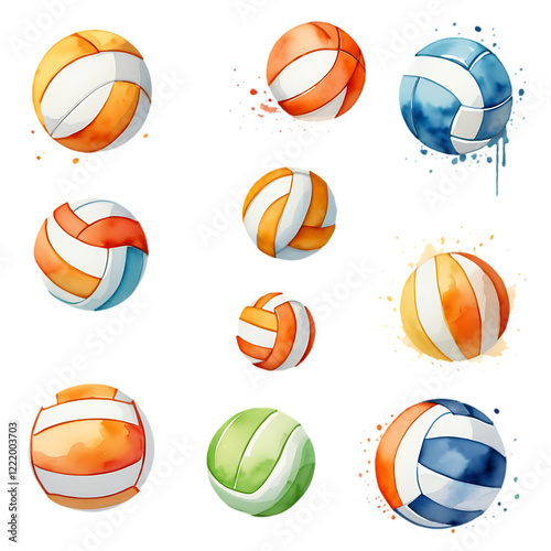 Colorful Watercolor Volleyballs Illustration Set