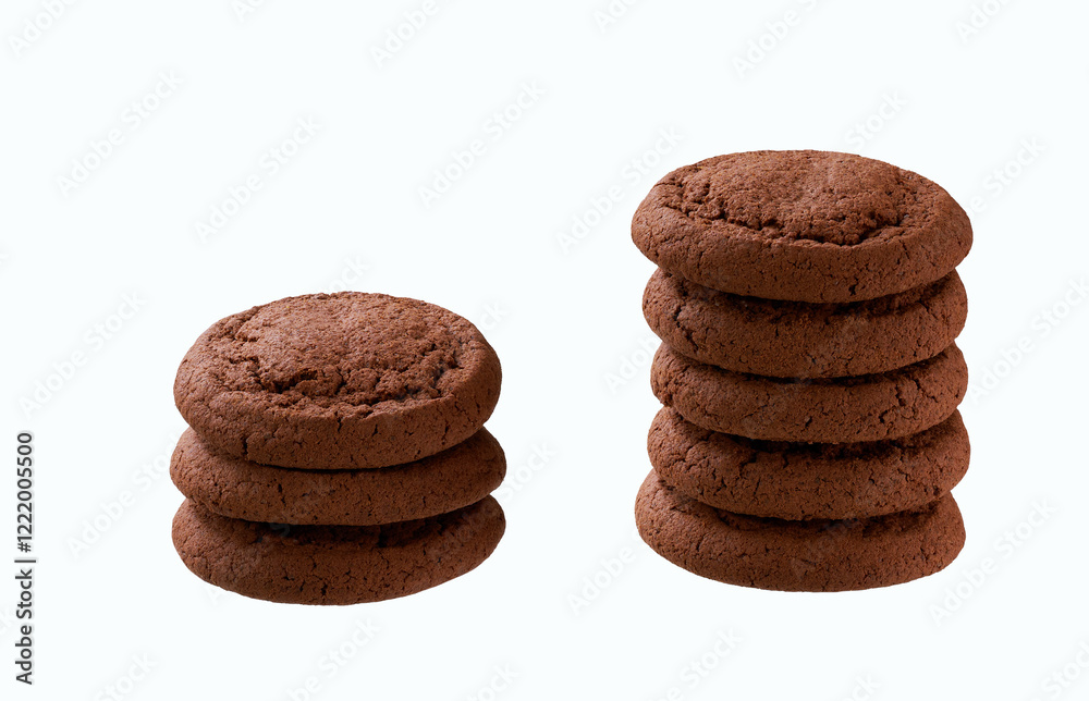 Stack of round chocolate cookies isolated on white background. Stack of round chocolate cookies isolated on white background.