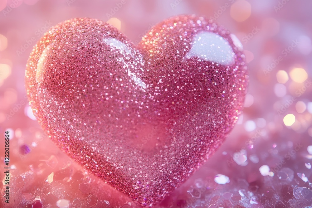 Obraz premium Pink glittering heart shining on a sparkling background