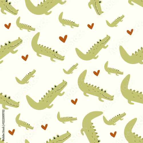 Seamless Cute Crocodile Pattern. vector illustration