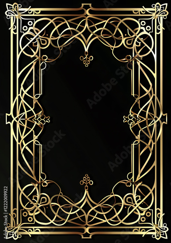 vintage Golden Antique Picture Frame designed as a decorative border for a blank picture on black background