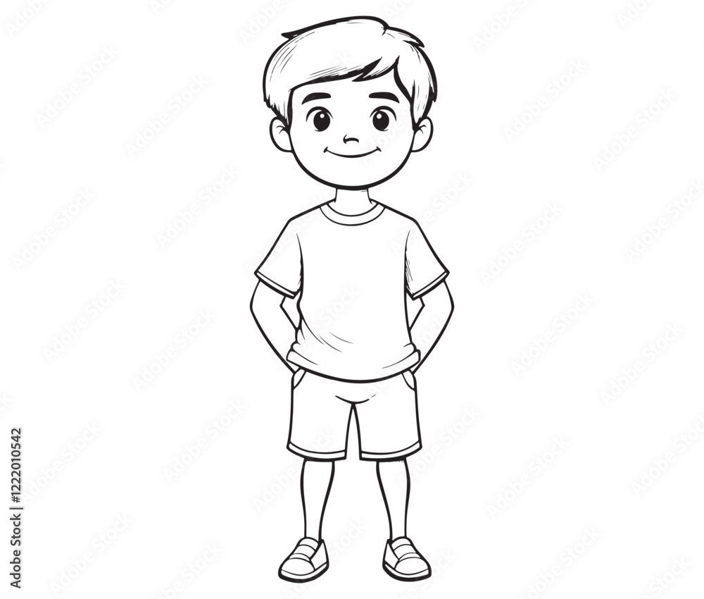 Hand drawn single line art coloring page kids, Boy cartoon character Hand drawn single line art coloring page kids, Boy cartoon character