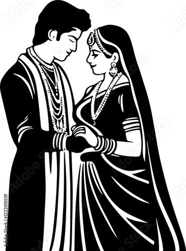 Indian wedding couple silhouette drawing
