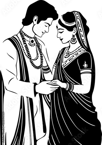 Indian wedding couple silhouette drawing