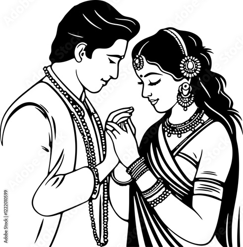 Indian wedding couple silhouette drawing