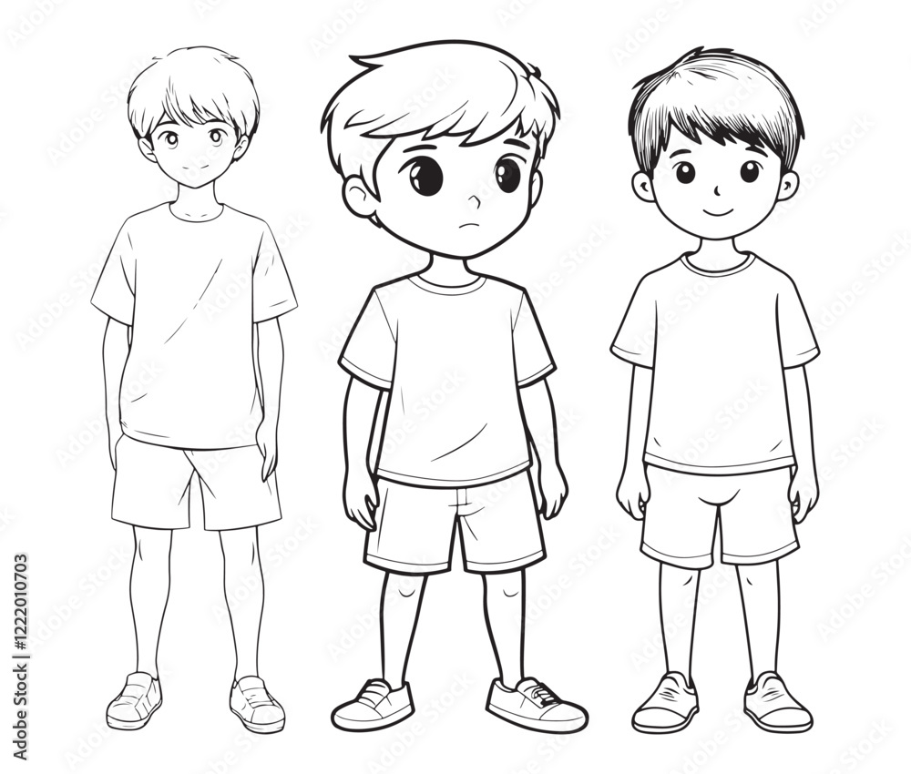 Hand drawn single line art coloring page kids, Boy cartoon character Hand drawn single line art coloring page kids, Boy cartoon character