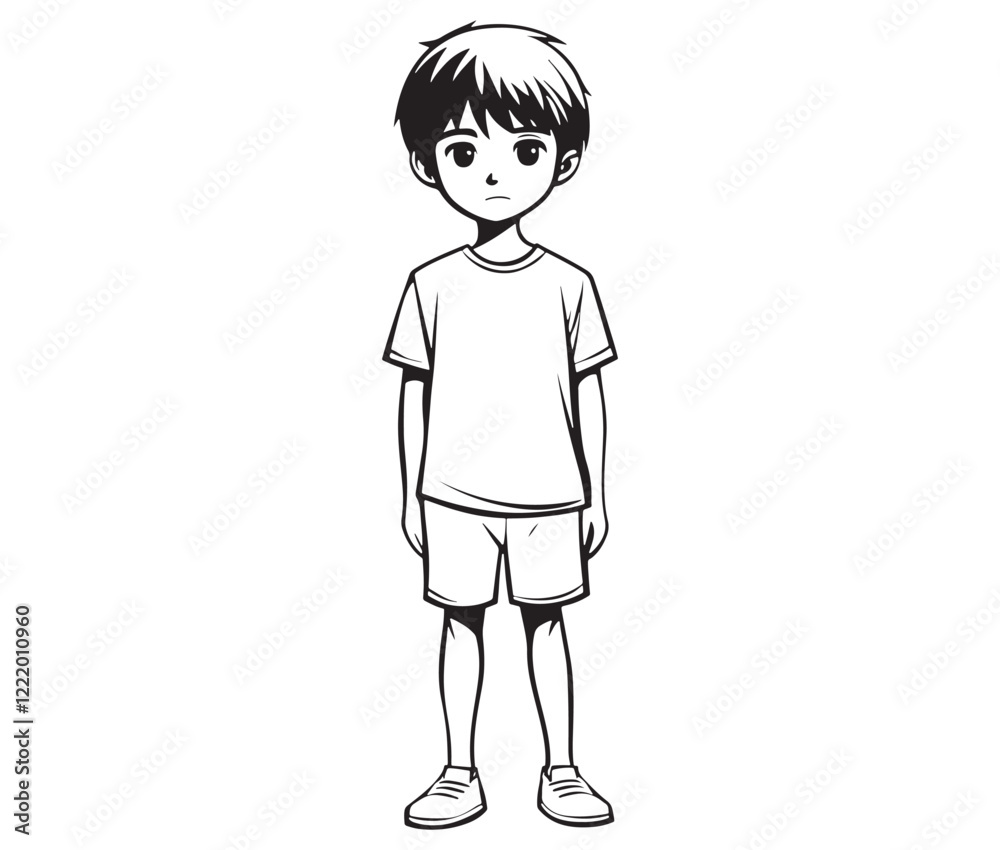 Hand drawn single line art coloring page kids, Boy cartoon character Hand drawn single line art coloring page kids, Boy cartoon character