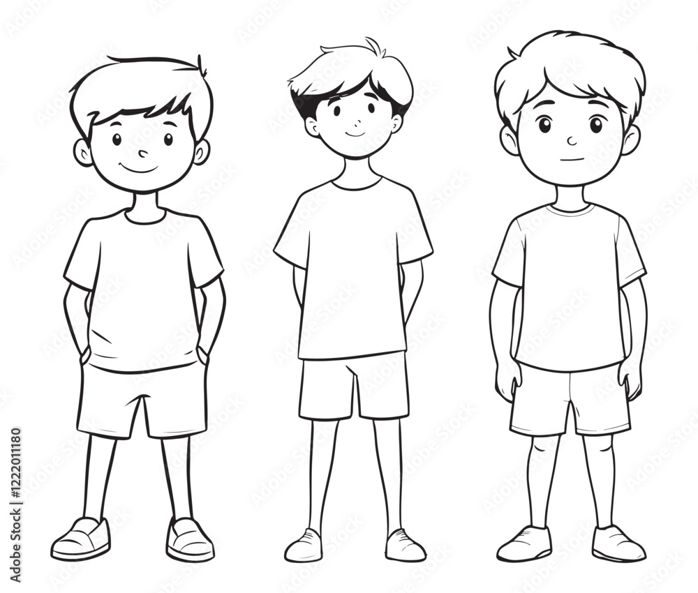 Fototapeta premium Hand drawn single line art coloring page kids, Boy cartoon character