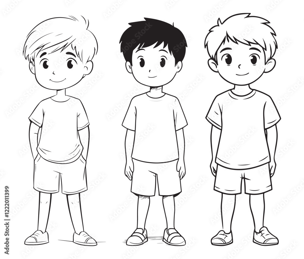 Hand drawn single line art coloring page kids, Boy cartoon character Hand drawn single line art coloring page kids, Boy cartoon character
