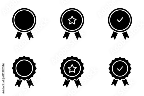 Set of medals with ribbons. Award badge. Vector illustration on white background.