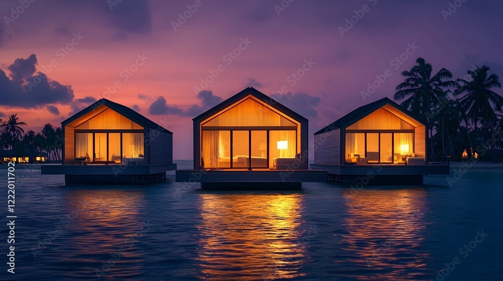 Breathtaking floating eco villas nestled in a serene natural lagoon harnessing the power of solar energy for a sustainable and tranquil retreat