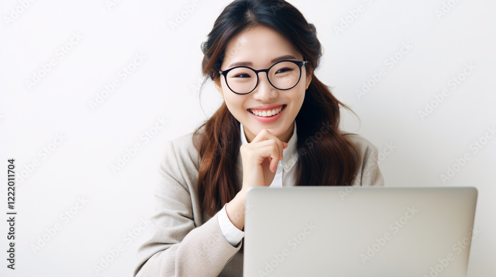 A smiling young Japanese woman with glasses, against a clean white background, exuding warmth and confidence.
A smiling young Japanese woman with glasses, against a clean white background, exuding warmth and confidence.