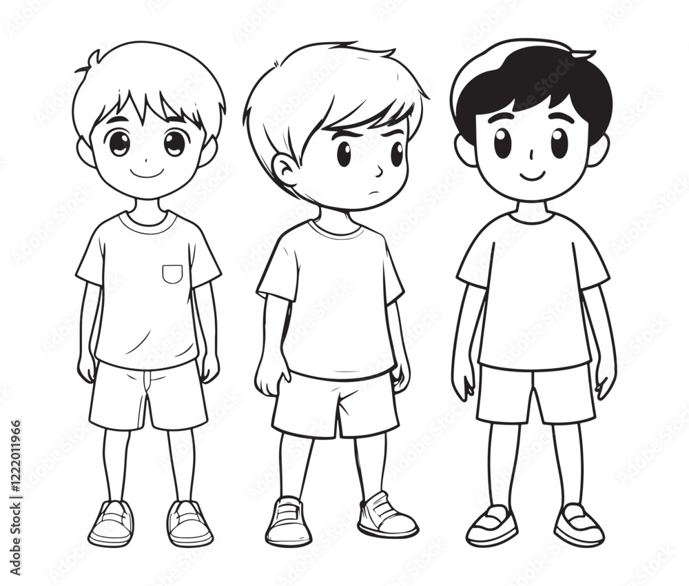 Hand drawn single line art coloring page kids, Boy cartoon character Hand drawn single line art coloring page kids, Boy cartoon character