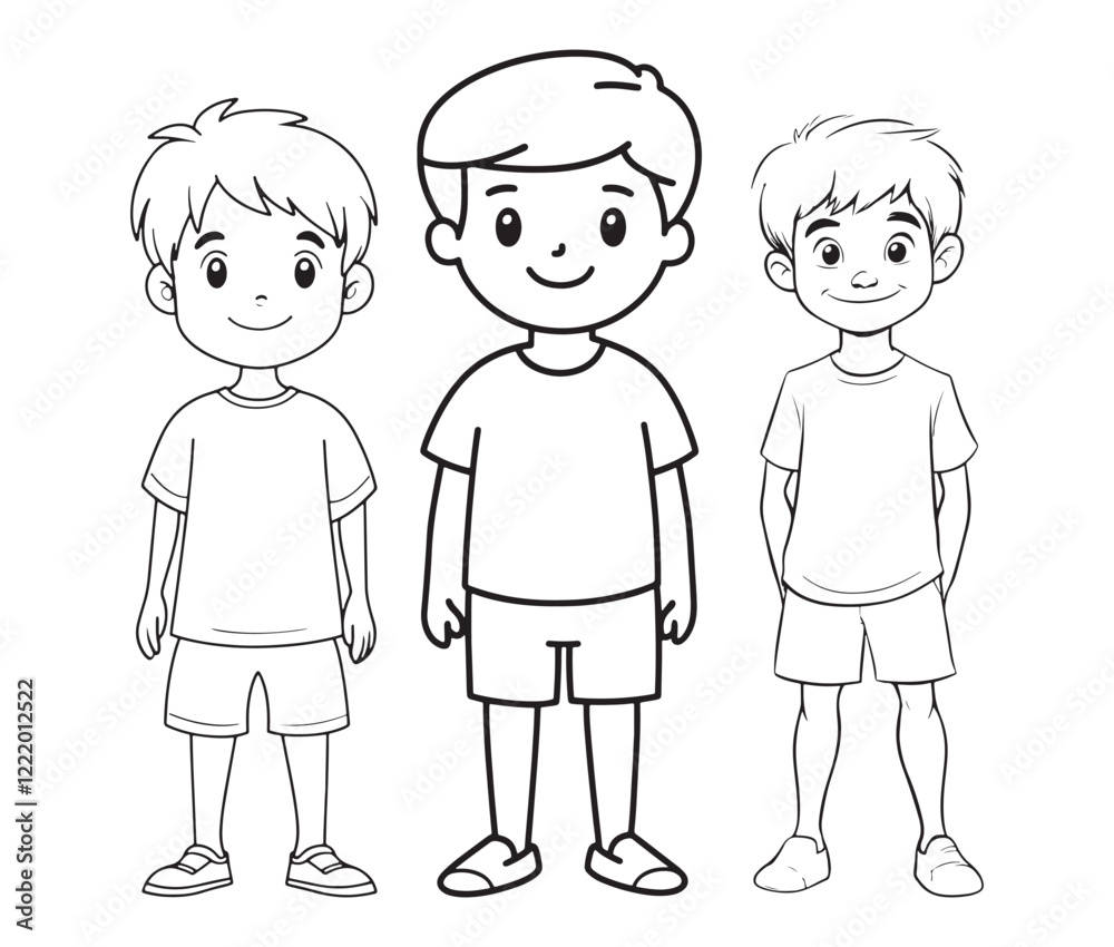 Hand drawn single line art coloring page kids, Boy cartoon character Hand drawn single line art coloring page kids, Boy cartoon character