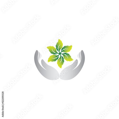Hand with eco green leaf logo vector
