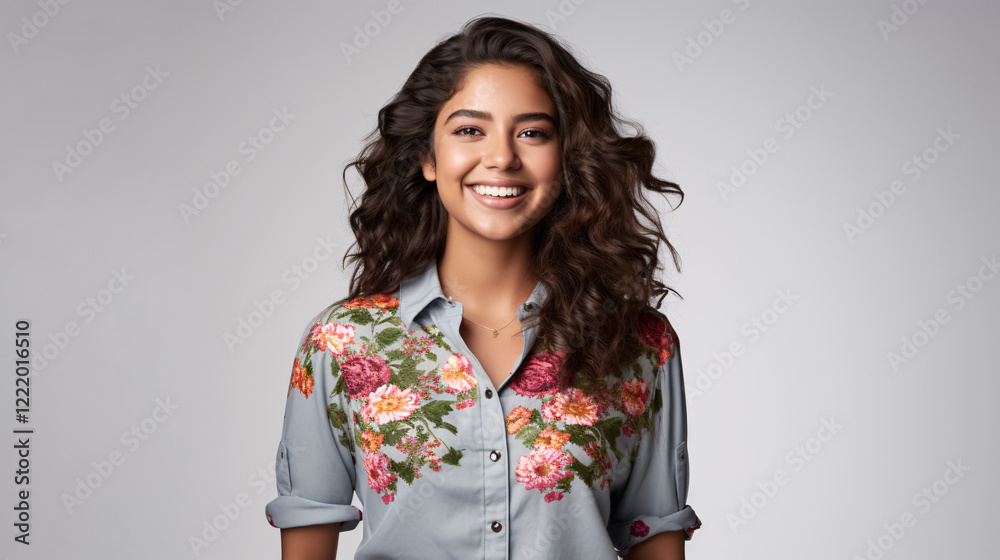 A 20-year-old Latina student smiling, isolated on a white background with space for text, ideal for advertisement.
A 20-year-old Latina student smiling, isolated on a white background with space for text, ideal for advertisement.