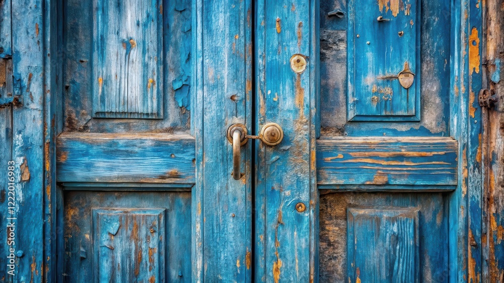 Aged Blue Wooden Door with Distressed Paint and Antique Hardware Aged Blue Wooden Door with Distressed Paint and Antique Hardware