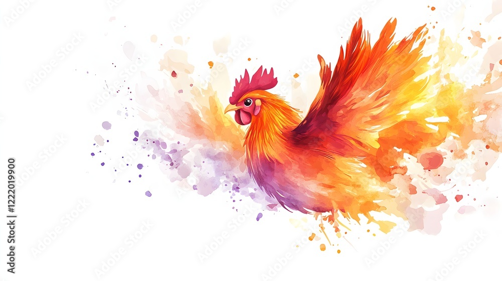 Fototapeta premium Vibrant Rooster Watercolor Painting Artistic Design