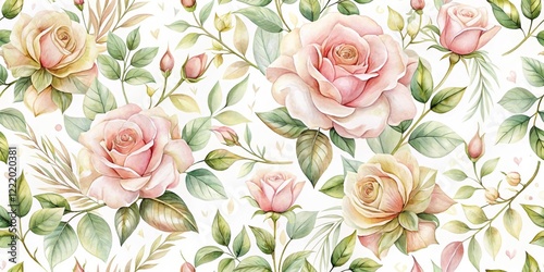 Elegant Watercolor Roses and Greenery Seamless Pattern Design