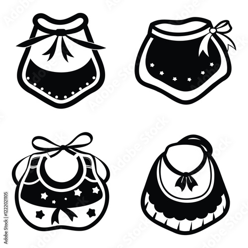baby bibs silhouette set vector art for feeding and care