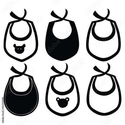 baby bibs silhouette set vector art for feeding and care