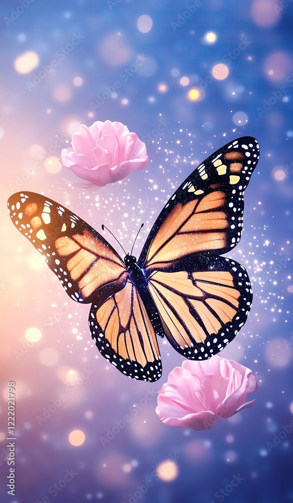 Fototapeta premium fantasy whimsical oracle card design , back card A vibrant butterfly among blooming flowers. fortune card design creation