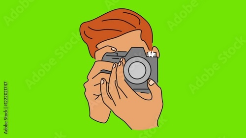 line art animation of photographer green background