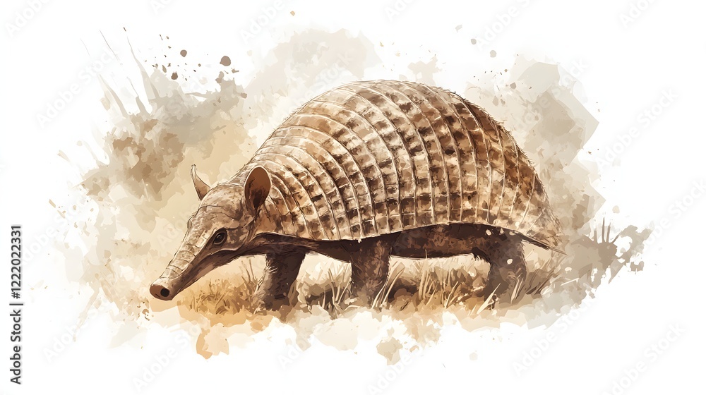 A Nine Banded Armadillo Walking Through Grass A Nine Banded Armadillo Walking Through Grass