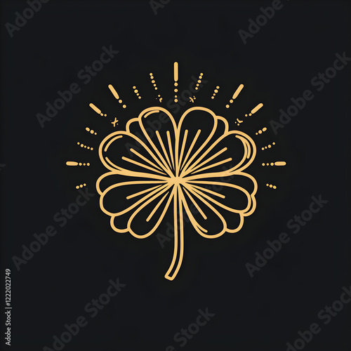 icon with Lucky clover with rays symbolizing good fortune photo