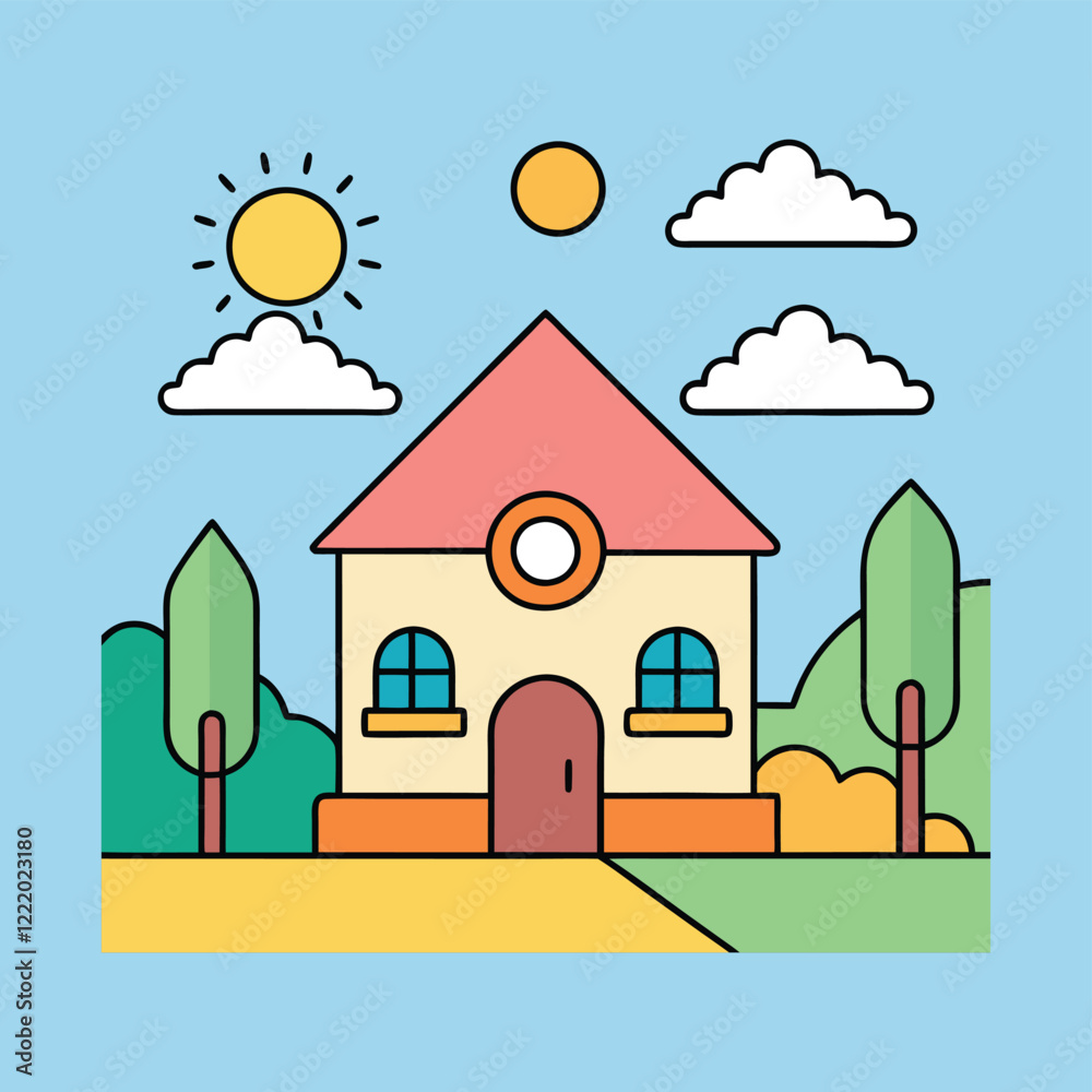 Naklejka premium house and sunshine vector illustration