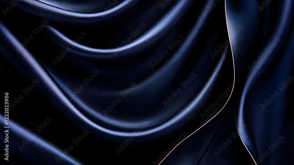 Fototapeta premium Elegant Deep Blue Satin Fabric Drapery with Soft Waves and Textures